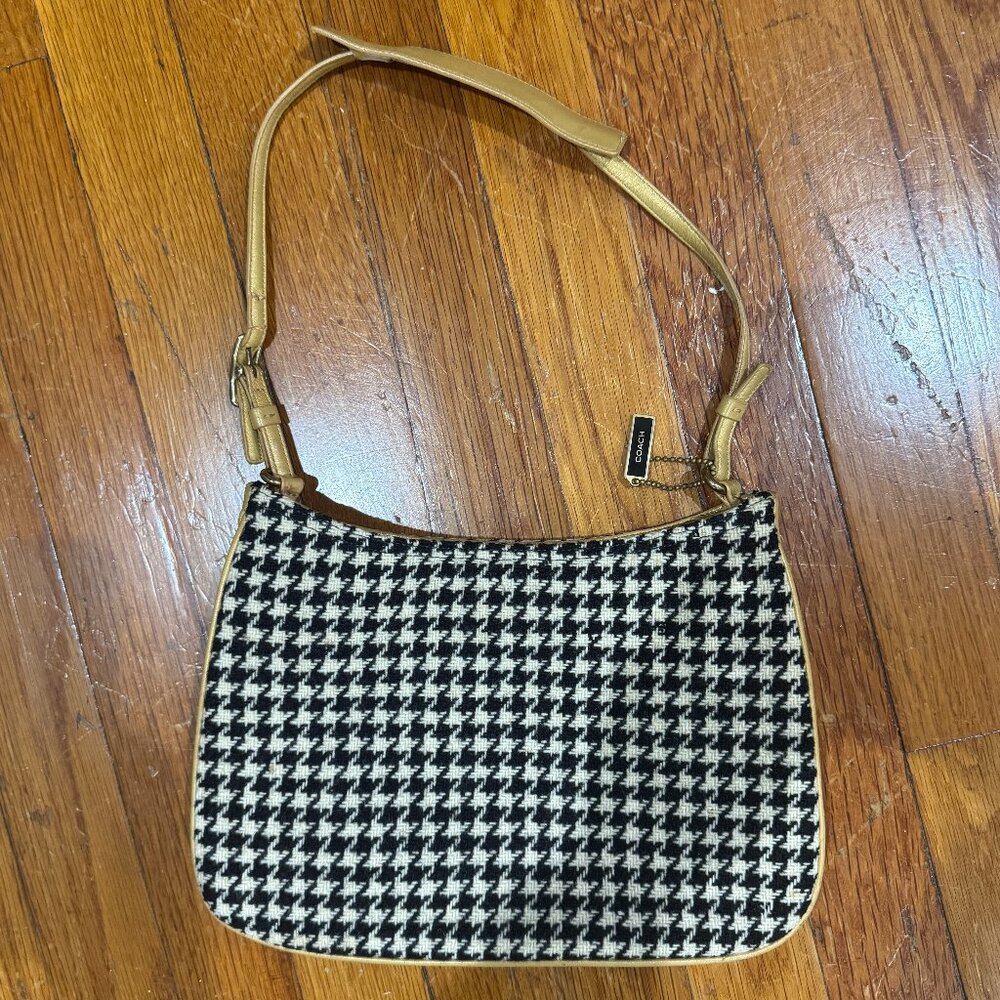 Vintage Coach Leather and Houndstooth Purse